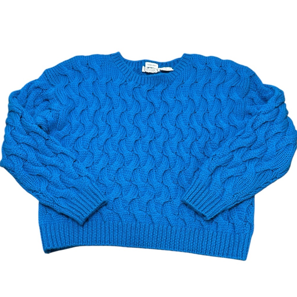 Vtg D.D. Sloane Blue Chunky Hand Knit Wool Blend Sweater S Oversized Cable Knit